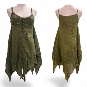 Festival Green Fairycore Dress sz XS Earthy Flowy Asymmetrical